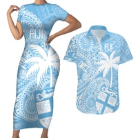 Custom Indo Fijians Couples Matching Short Sleeve Bodycon Dress and Hawaiian Shirt Fiji ke Hindustani Polyneisan Paisley Blue Style LT9 Blue - Polynesian Pride