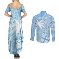 Custom Indo Fijians Couples Matching Summer Maxi Dress and Long Sleeve Button Shirt Fiji ke Hindustani Polyneisan Paisley Blue Style LT9 - Polynesian Pride