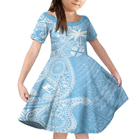 Custom Indo Fijians Family Matching Off The Shoulder Long Sleeve Dress and Hawaiian Shirt Fiji ke Hindustani Polyneisan Paisley Blue Style LT9 Daughter's Dress Blue - Polynesian Pride