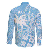 Custom Indo Fijians Family Matching Off The Shoulder Long Sleeve Dress and Hawaiian Shirt Fiji ke Hindustani Polyneisan Paisley Blue Style LT9 - Polynesian Pride