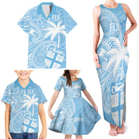 Custom Indo Fijians Family Matching Tank Maxi Dress and Hawaiian Shirt Fiji ke Hindustani Polyneisan Paisley Blue Style LT9 - Polynesian Pride