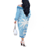Custom Indo Fijians Off The Shoulder Long Sleeve Dress Fiji ke Hindustani Polyneisan Paisley Blue Style LT9 - Polynesian Pride