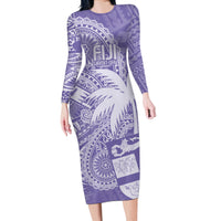 Custom Indo Fijians Long Sleeve Bodycon Dress Fiji ke Hindustani Polyneisan Paisley Purple Style LT9 Long Dress Purple - Polynesian Pride