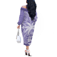 Custom Indo Fijians Off The Shoulder Long Sleeve Dress Fiji ke Hindustani Polyneisan Paisley Purple Style LT9 - Polynesian Pride