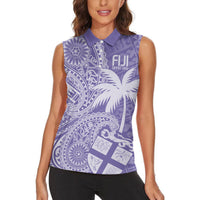 Custom Indo Fijians Women Sleeveless Polo Shirt Fiji ke Hindustani Polyneisan Paisley Purple Style LT9 - Polynesian Pride