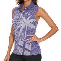 Custom Indo Fijians Women Sleeveless Polo Shirt Fiji ke Hindustani Polyneisan Paisley Purple Style LT9 - Polynesian Pride