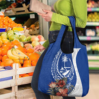 Blue Guam Hafa Adai Grocery Bag Tropical Flowers with Polynesian Pattern