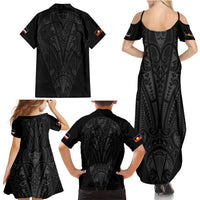 Queensland Maori Rugby Nga Hau e Wha Family Matching Summer Maxi Dress and Hawaiian Shirt Black Motif LT9 - Polynesian Pride