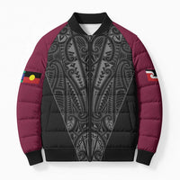 Queensland Maori Rugby Nga Hau e Wha Bomber Puffer Jacket Maroon Motif - Polynesian Pride