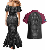 Queensland Maori Rugby Nga Hau e Wha Couples Matching Mermaid Dress and Hawaiian Shirt Maroon Motif LT9 - Polynesian Pride