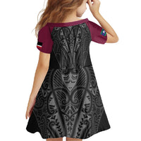 Queensland Maori Rugby Nga Hau e Wha Family Matching Long Sleeve Bodycon Dress and Hawaiian Shirt Maroon Motif LT9 - Polynesian Pride
