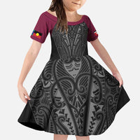 Queensland Maori Rugby Nga Hau e Wha Family Matching Tank Maxi Dress and Hawaiian Shirt Maroon Motif LT9 Daughter's Dress Maroon - Polynesian Pride
