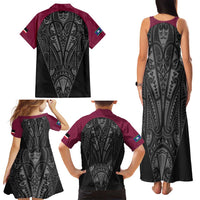 Queensland Maori Rugby Nga Hau e Wha Family Matching Tank Maxi Dress and Hawaiian Shirt Maroon Motif LT9 - Polynesian Pride