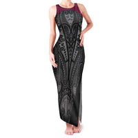 Queensland Maori Rugby Nga Hau e Wha Family Matching Tank Maxi Dress and Hawaiian Shirt Maroon Motif LT9 Mom's Dress Maroon - Polynesian Pride