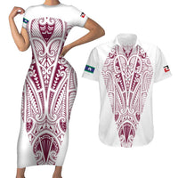 Queensland Maori Rugby Nga Hau e Wha Couples Matching Short Sleeve Bodycon Dress and Hawaiian Shirt White Motif LT9 White - Polynesian Pride