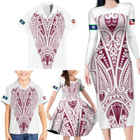Queensland Maori Rugby Nga Hau e Wha Family Matching Long Sleeve Bodycon Dress and Hawaiian Shirt White Motif LT9 - Polynesian Pride