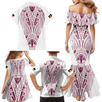 Queensland Maori Rugby Nga Hau e Wha Family Matching Mermaid Dress and Hawaiian Shirt White Motif LT9 - Polynesian Pride