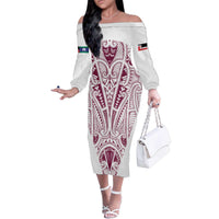 Queensland Maori Rugby Nga Hau e Wha Family Matching Off The Shoulder Long Sleeve Dress and Hawaiian Shirt White Motif LT9 Mom's Dress White - Polynesian Pride