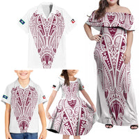 Queensland Maori Rugby Nga Hau e Wha Family Matching Off Shoulder Maxi Dress and Hawaiian Shirt White Motif LT9 - Polynesian Pride