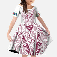 Queensland Maori Rugby Nga Hau e Wha Family Matching Summer Maxi Dress and Hawaiian Shirt White Motif LT9 Daughter's Dress White - Polynesian Pride