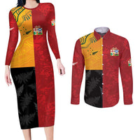 Custom British Lions-AUNZ Couples Matching Long Sleeve Bodycon Dress and Long Sleeve Button Shirt Australia-New Zealand Indigenous Motif