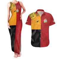 Custom British Lions-AUNZ Couples Matching Tank Maxi Dress and Hawaiian Shirt Australia-New Zealand Indigenous Motif LT9 Red - Polynesian Pride