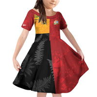 Custom British Lions-AUNZ Family Matching Off Shoulder Short Dress and Hawaiian Shirt Australia-New Zealand Indigenous Motif LT9 Daughter's Dress Red - Polynesian Pride