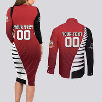 Custom British Lions New Zealand Couples Matching Long Sleeve Bodycon Dress and Long Sleeve Button Shirt Half Black Fern