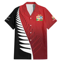 Custom British Lions New Zealand Family Matching Mermaid Dress and Hawaiian Shirt Half Black Fern LT9 Dad's Shirt - Short Sleeve Red - Polynesian Pride