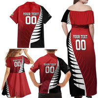 Custom British Lions New Zealand Family Matching Off Shoulder Maxi Dress and Hawaiian Shirt Half Black Fern