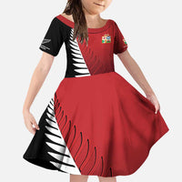 Custom British Lions New Zealand Family Matching Tank Maxi Dress and Hawaiian Shirt Half Black Fern LT9 Daughter's Dress Red - Polynesian Pride