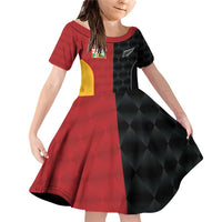 Custom British Lions New Zealand Family Matching Off Shoulder Short Dress and Hawaiian Shirt Sporty Style LT9 Daughter's Dress Black - Polynesian Pride