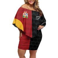 Custom British Lions New Zealand Family Matching Off Shoulder Short Dress and Hawaiian Shirt Sporty Style LT9 Mom's Dress Black - Polynesian Pride