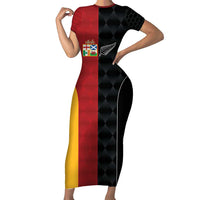 Custom British Lions New Zealand Family Matching Short Sleeve Bodycon Dress and Hawaiian Shirt Sporty Style LT9 Mom's Dress Black - Polynesian Pride
