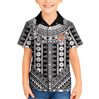 Fiji Custom Rugby National Heritage Kid Hawaiian Shirt Black Traditional Masi Inspired LT9 Kid Black - Polynesian Pride