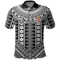 Fiji Custom Rugby National Heritage Polo Shirt Black Traditional Masi Inspired LT9 Black - Polynesian Pride