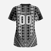 Fiji Custom Rugby National Heritage Scrub Top Black Traditional Masi Inspired
