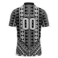 Fiji Custom Rugby National Heritage Zipper Polo Shirt Black Traditional Masi Inspired LT9 - Polynesian Pride