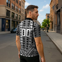 Fiji Custom Rugby National Heritage Zipper Polo Shirt Black Traditional Masi Inspired LT9 - Polynesian Pride