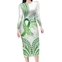 Its Okay Green Ribbon Personalised Family Matching Long Sleeve Bodycon Dress and Hawaiian Shirt Polynesian Depression Awareness LT9 Mom's Dress Green - Polynesian Pride