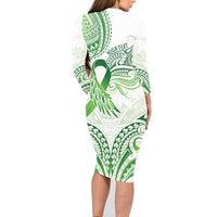 Its Okay Green Ribbon Personalised Family Matching Long Sleeve Bodycon Dress and Hawaiian Shirt Polynesian Depression Awareness LT9 - Polynesian Pride