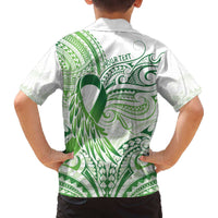 Its Okay Green Ribbon Personalised Family Matching Off Shoulder Short Dress and Hawaiian Shirt Polynesian Depression Awareness LT9 - Polynesian Pride