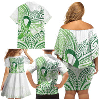 Its Okay Green Ribbon Personalised Family Matching Off Shoulder Short Dress and Hawaiian Shirt Polynesian Depression Awareness LT9 - Polynesian Pride