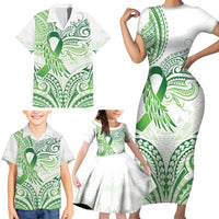 Its Okay Green Ribbon Personalised Family Matching Short Sleeve Bodycon Dress and Hawaiian Shirt Polynesian Depression Awareness LT9 - Polynesian Pride