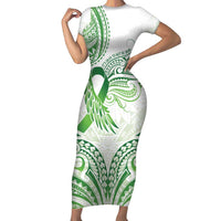 Its Okay Green Ribbon Personalised Family Matching Short Sleeve Bodycon Dress and Hawaiian Shirt Polynesian Depression Awareness LT9 Mom's Dress Green - Polynesian Pride
