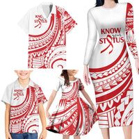 Know Your Status Red Ribbon Personalised Family Matching Long Sleeve Bodycon Dress and Hawaiian Shirt Polynesian AIDS Awareness LT9 - Polynesian Pride