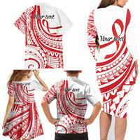 Know Your Status Red Ribbon Personalised Family Matching Long Sleeve Bodycon Dress and Hawaiian Shirt Polynesian AIDS Awareness LT9 - Polynesian Pride