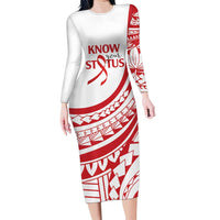 Know Your Status Red Ribbon Personalised Family Matching Long Sleeve Bodycon Dress and Hawaiian Shirt Polynesian AIDS Awareness LT9 Mom's Dress Red - Polynesian Pride