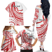 Know Your Status Red Ribbon Personalised Family Matching Off The Shoulder Long Sleeve Dress and Hawaiian Shirt Polynesian AIDS Awareness LT9 - Polynesian Pride