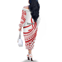 Know Your Status Red Ribbon Personalised Family Matching Off The Shoulder Long Sleeve Dress and Hawaiian Shirt Polynesian AIDS Awareness LT9 - Polynesian Pride